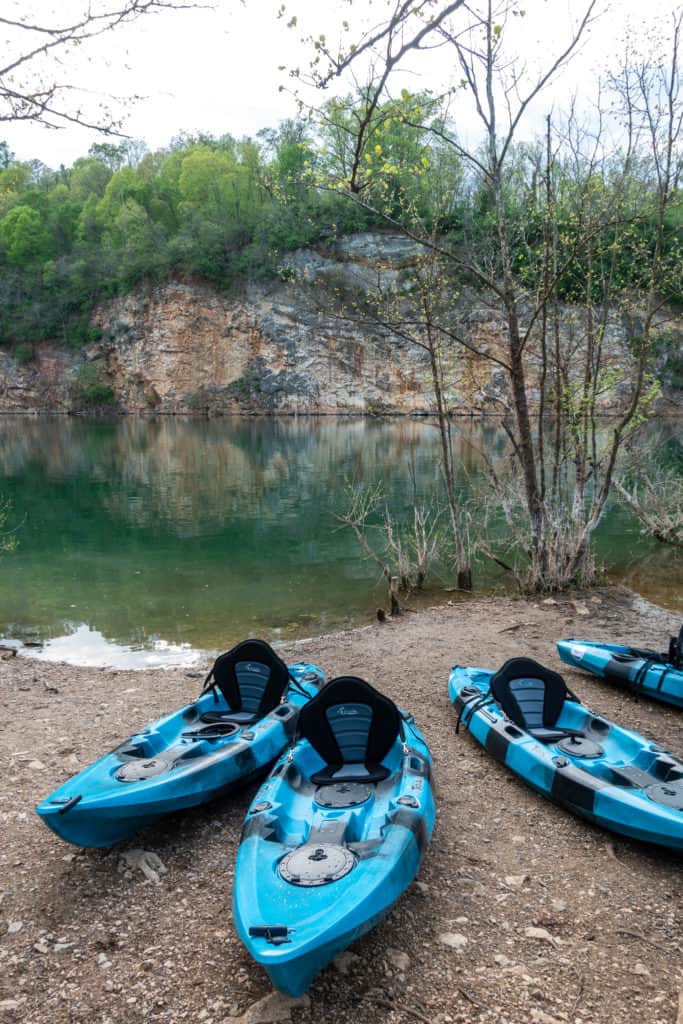 Renting kayaks at Mead's Quarry Lake in Knoxville, Tennessee is one of the best things to experience in the city