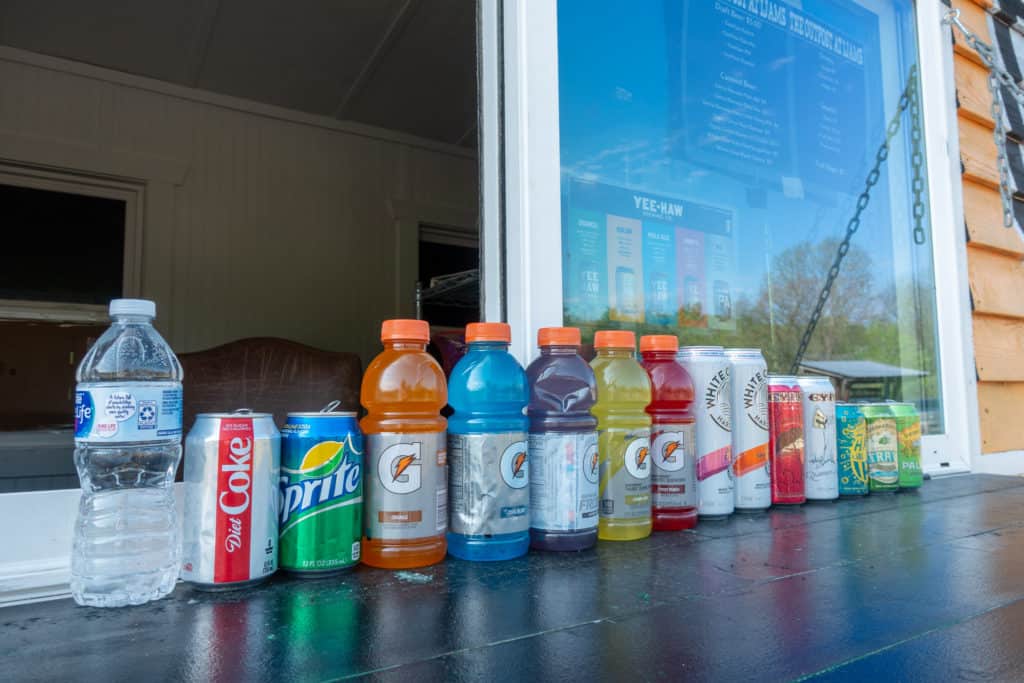 The drink options at Yee Haw Brewing Stand at Mead's Quarry Lake in Knoxville, Tennessee