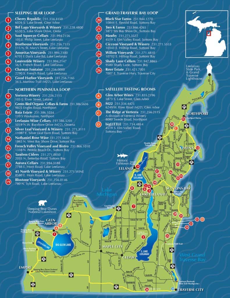 Leelanau Peninsula Wine Trail Map for DIY Bike-n-Ride Trip in Traverse City