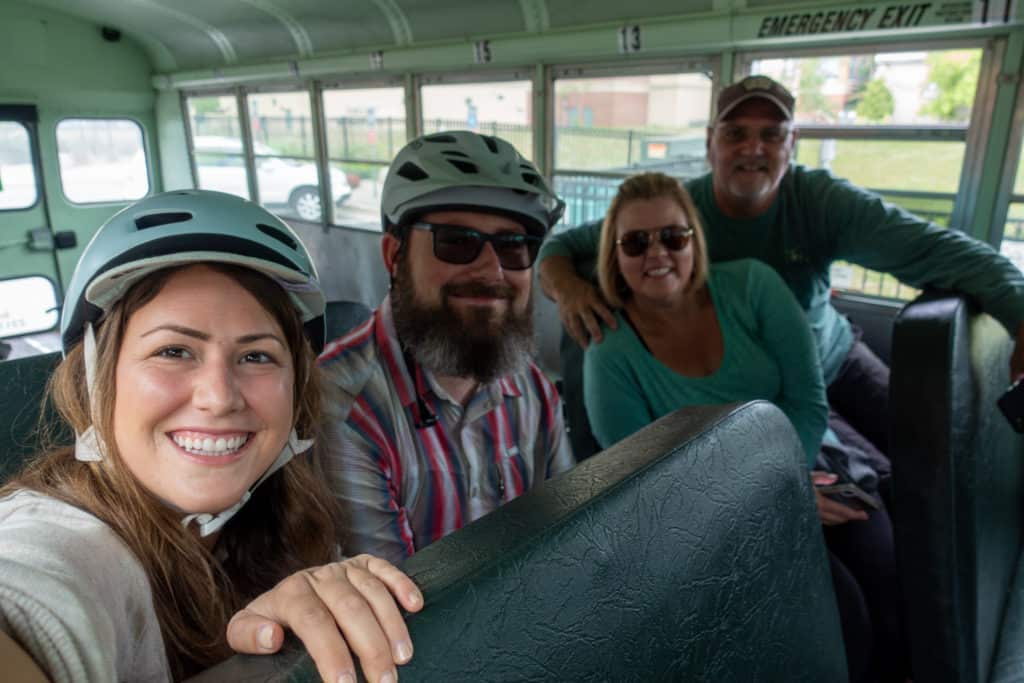 bike-n-ride traverse city Cindy and Barrett with friends on the Traverse City bike-n-ride bus