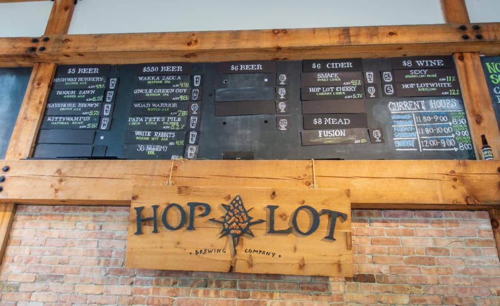 First stop Hop Lot menu board on the bike-n-ride tour in traverse city