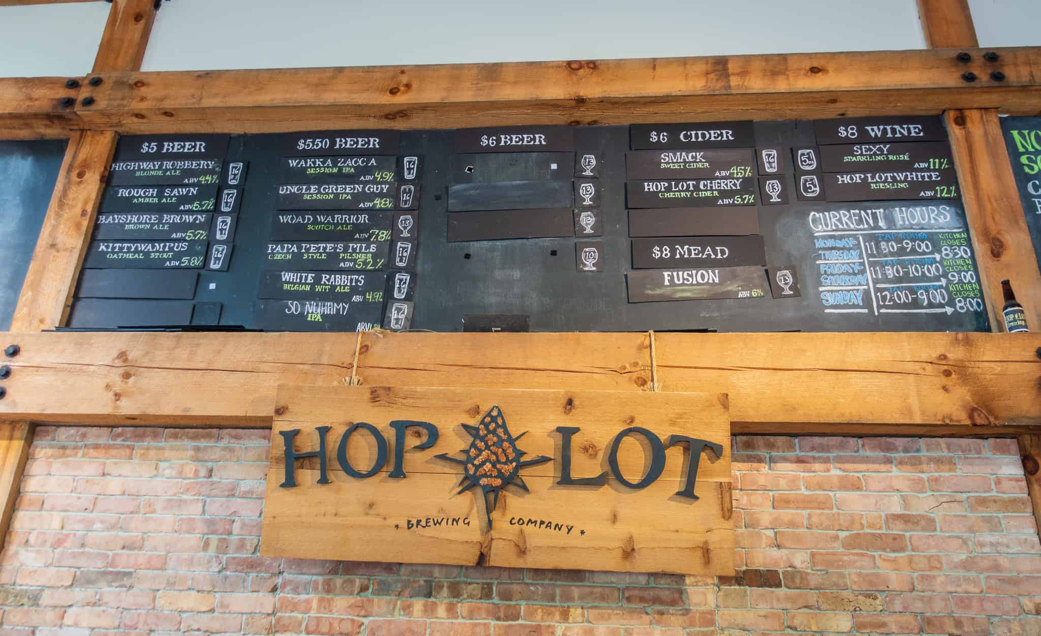 bike-n-ride traverse city First stop Hop Lot menu board on the bike-n-ride tour in traverse city