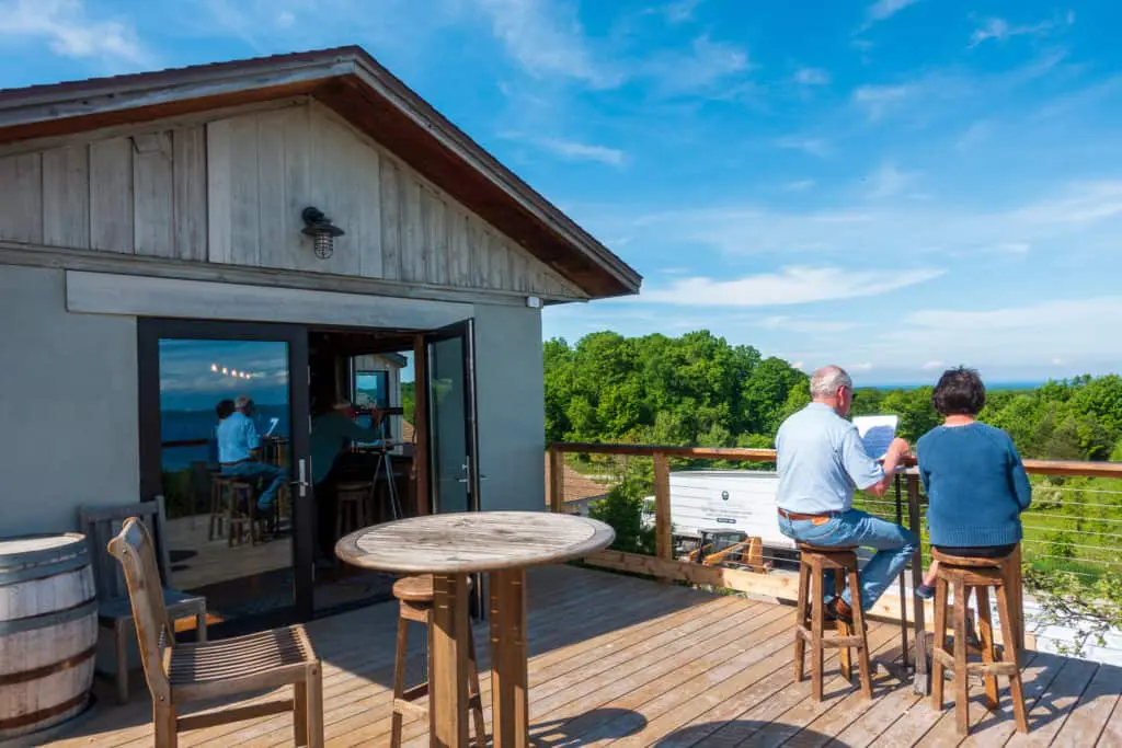 bike-n-ride traverse city Suttons Bay Ciders patio on the Traverse City area DIY bike-n-ride tour