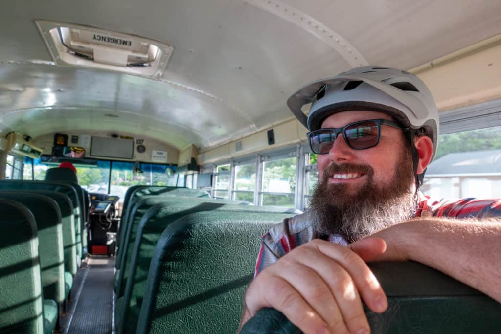Barrett on the BATA bike-n-ride bus headed toward Traverse City