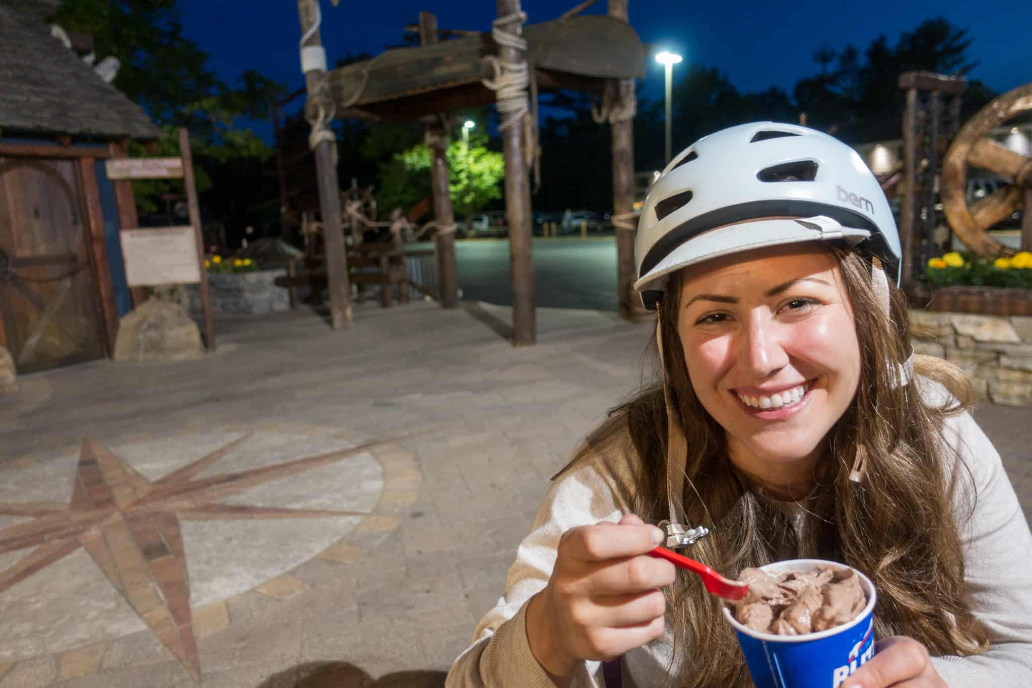 bike-n-ride traverse city Cindy eating a Dairy Queen blizzard in Traverse City, Michigan