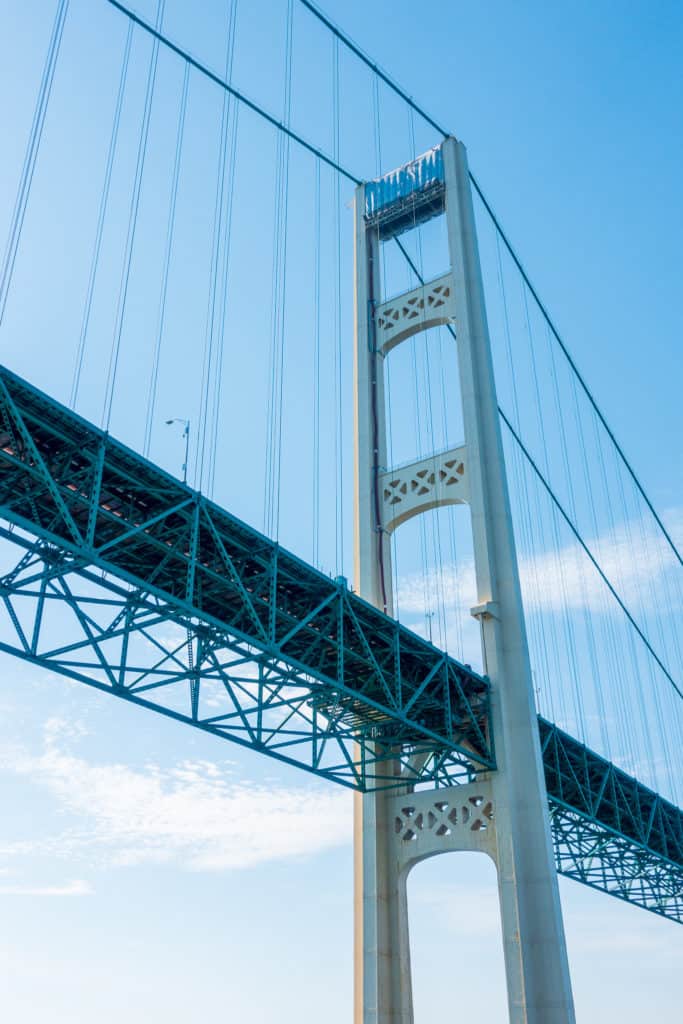 Ferrying under the Mighty Mac Bridge while getting to Mackinac Island