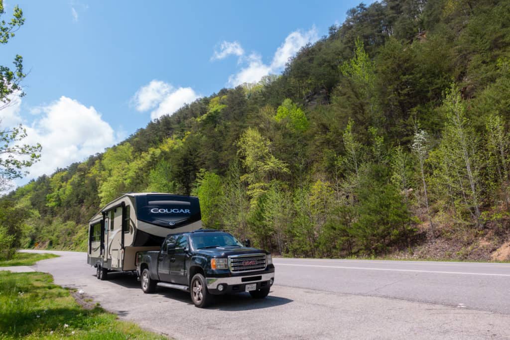 RV stopped on side of road