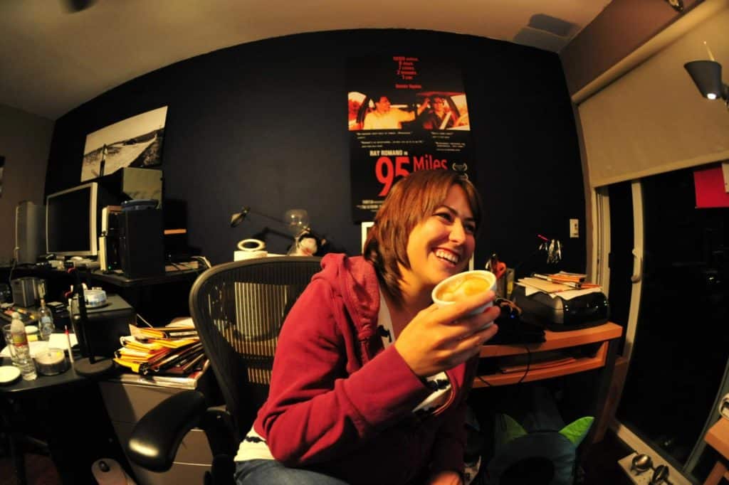 Cindy drinking coffee