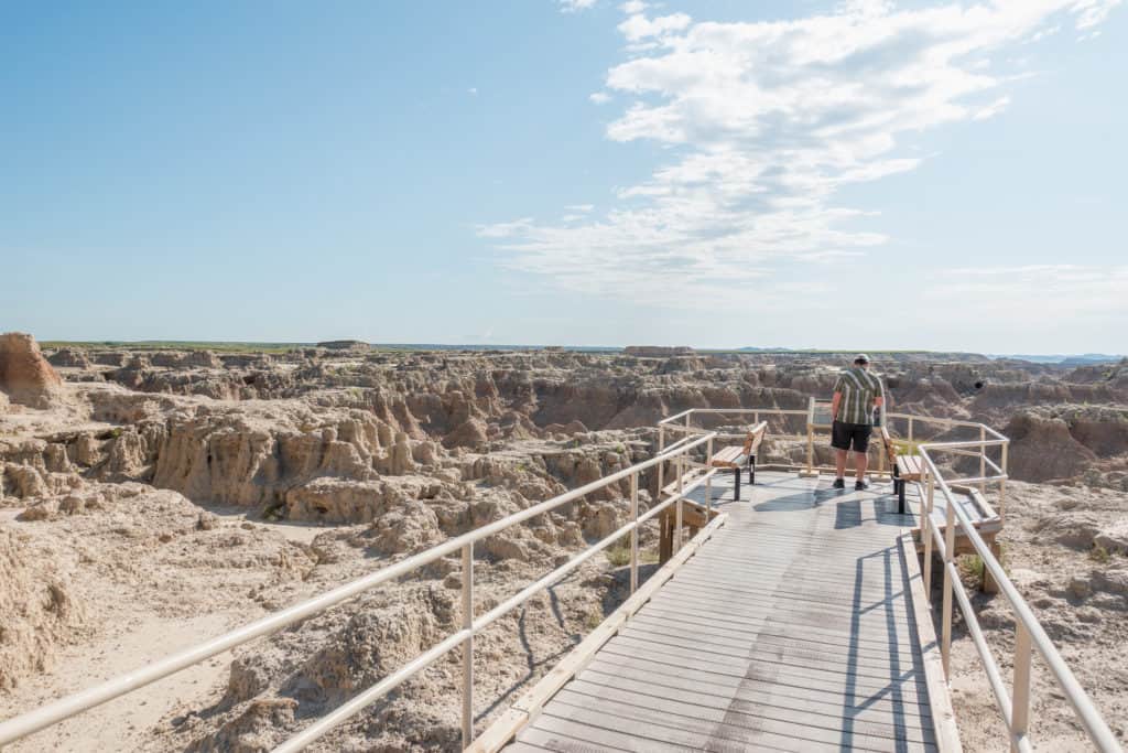 Badlands-National-Park Barrett at the end of the boardwalk on the Door Trail in Badlands National Park
