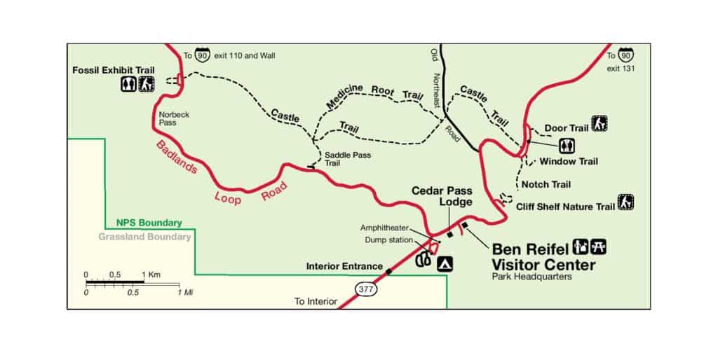 Cedar Pass Badlands National Park Inset Map