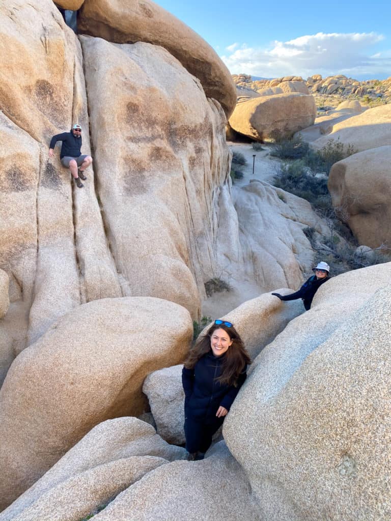 full-time-rv-living Climbing at Joshua Tree National Park with friends while full-time RV living