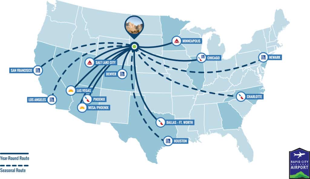Things to do in the Black Hills Rapid City Airline Map