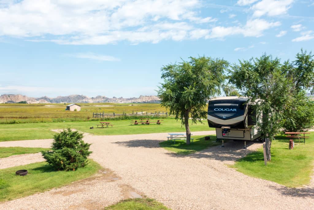 Our camper parked outside of Badlands