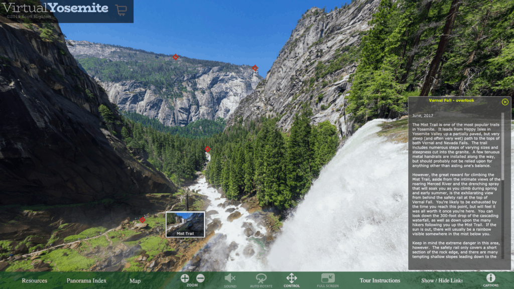 Virtually Travel Yosemite National Park Vernal Falls