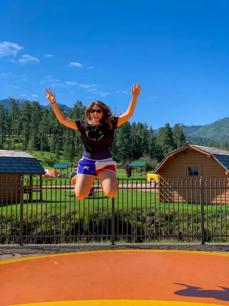 best rv parks Cindy bouncing at the Mount Rushmore KOA at Palmer Gulch Resort