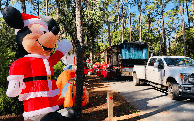 Disney's Fort Wilderness Resort & Campground site decorated for the holidays