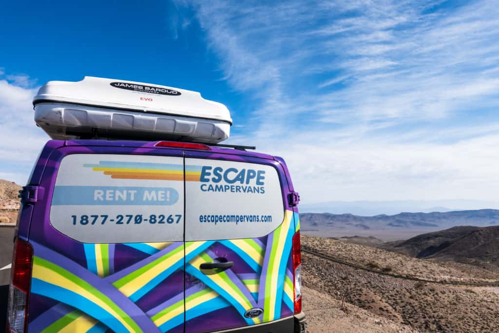 Photo of the Escape Campervan Cindy and Barrett used at Death Valley National Park while comparing Van Life to RV Life