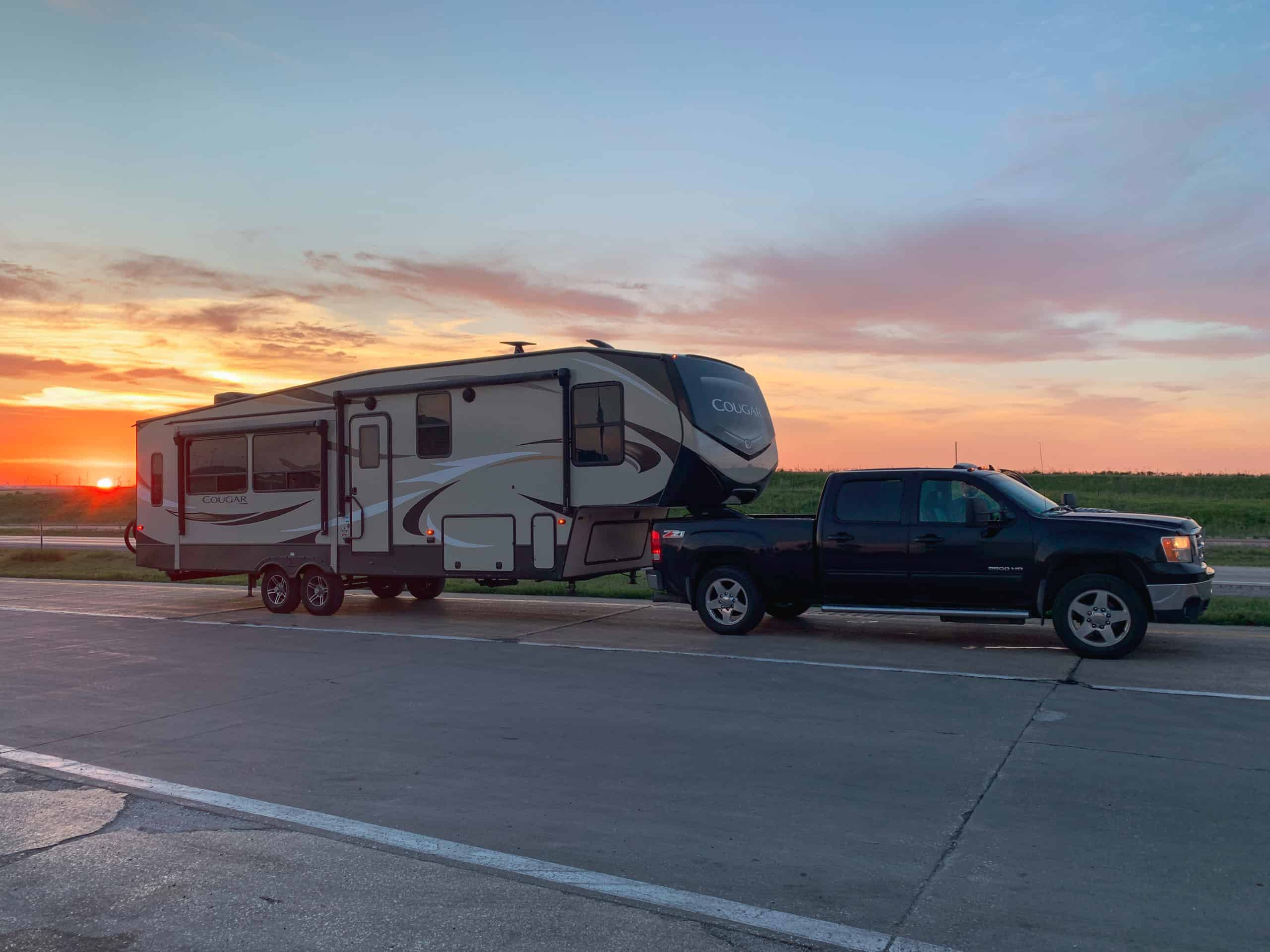 Our Fifth Wheel RV at sunset