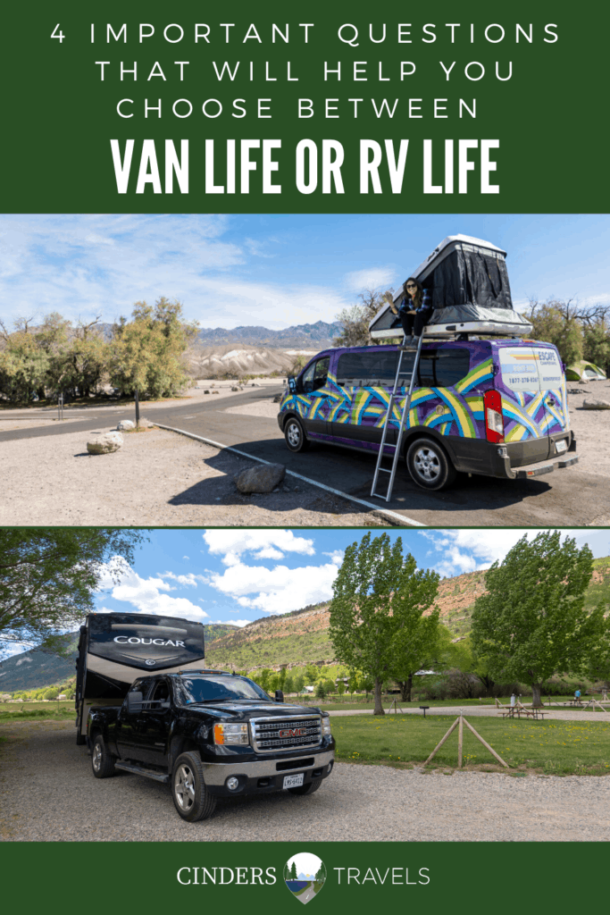 Pin for Van Life or RV Life Post - 4 Important questions that will help you choose between van life or RV life