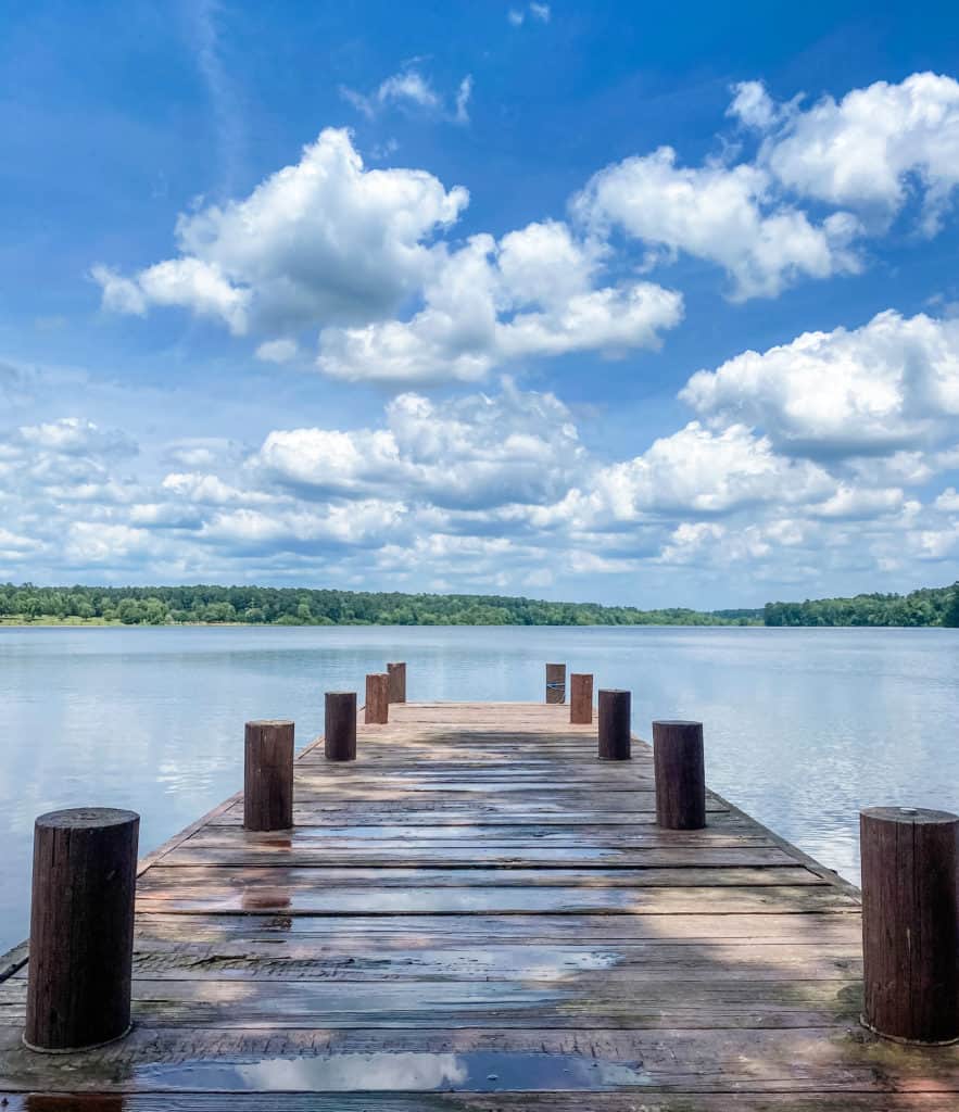 A dock at Caney Lake, one of the things to do in Minden, Louisiana