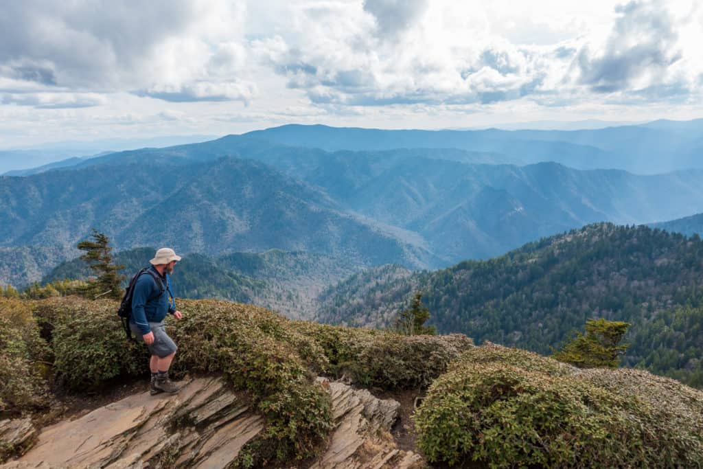Barrett hiking the cliff tops of Mount LeConte in the Great Smoky Mountains