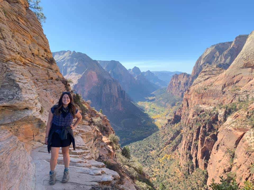 full-time-rv-living Cindy hiking Angels Landing at Zion National Park