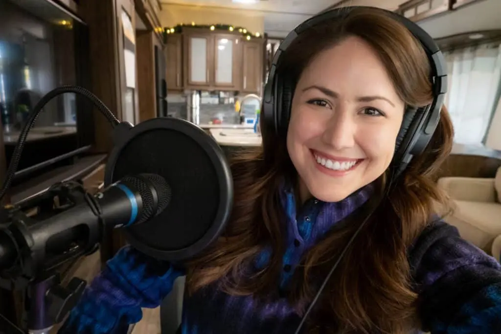 full-time-rv-living Cindy working on her podcast from the RV