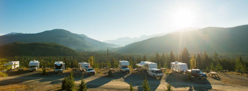 A row of different types of RVs