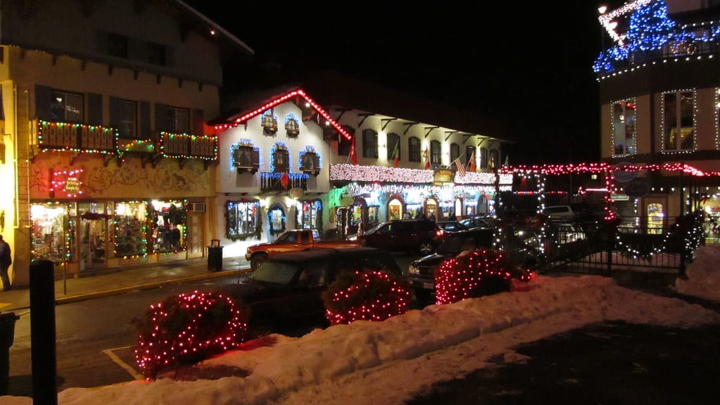 The lights in Leavenworth, Washington during Christmas time.