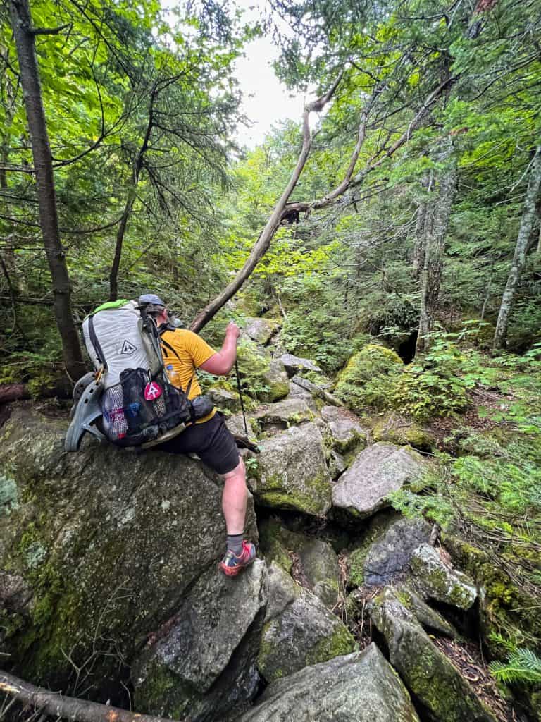 Barrett is wearing his Hyperlite pack from the Appalachian Trail gear list.