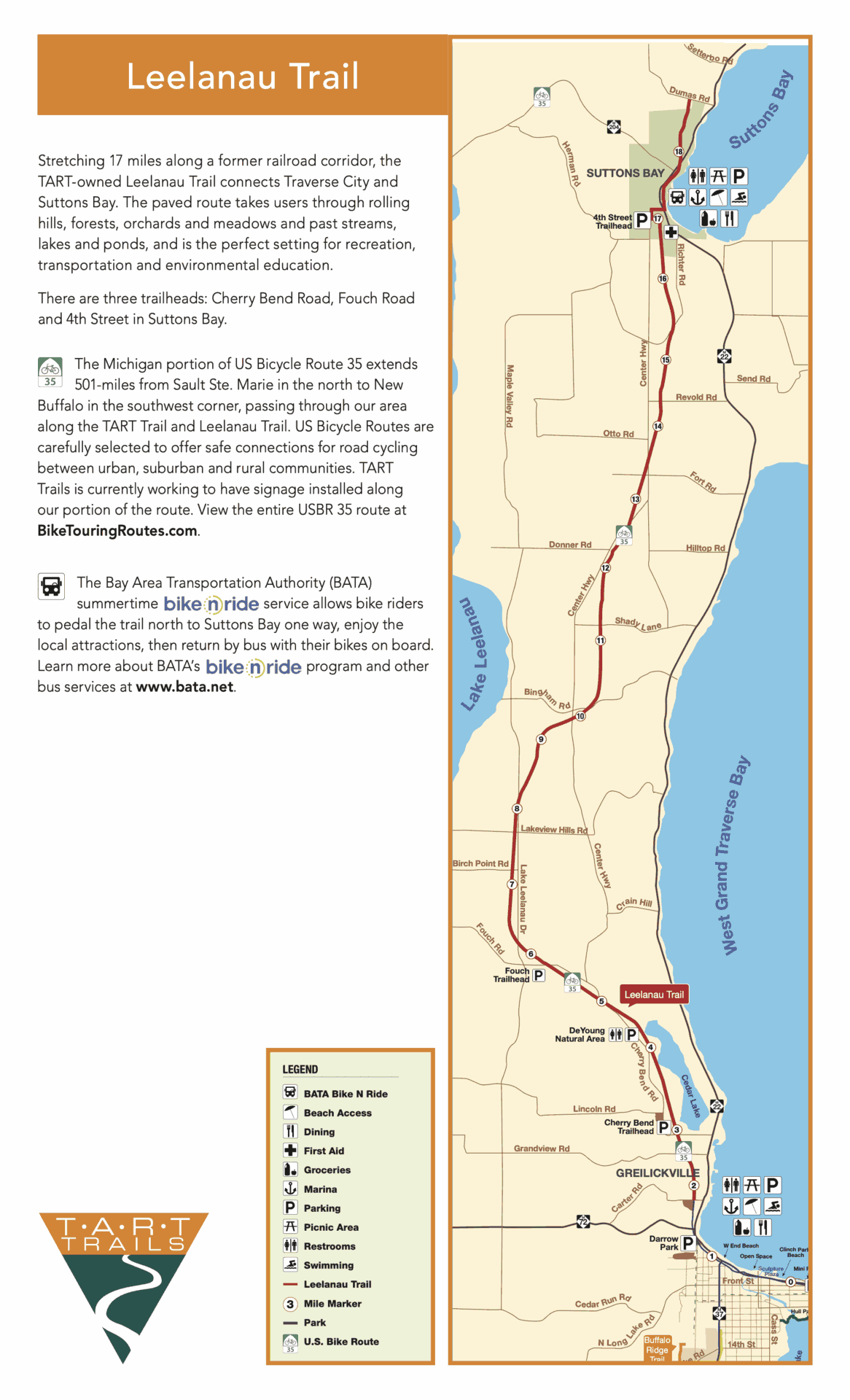 Leelanau Trail TART Trail Map for DIY Bike-n-Ride Trip in Traverse City