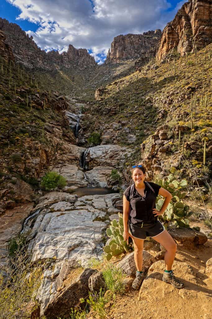 Cindy hiking for the day in Tuscon, Arizona.