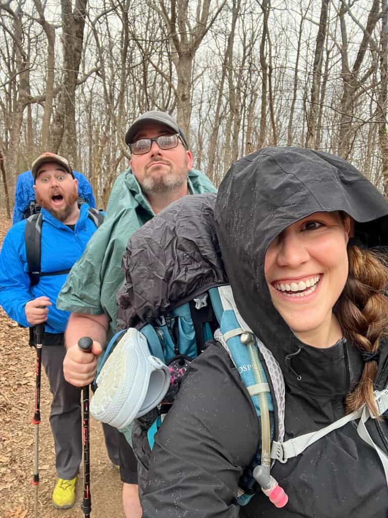 Cindy, Barrett and Quigley hiking