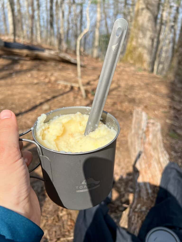instant potatoes being eaten on trail