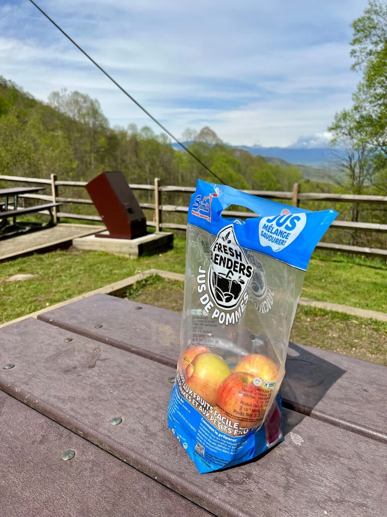 hiking the appalachian trail Apples and a trash can on trail