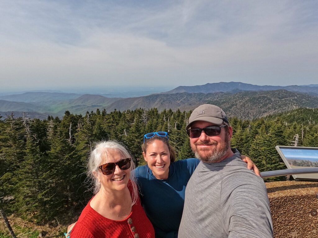 hiking the appalachian trail Us with mom atop Kuwohi
