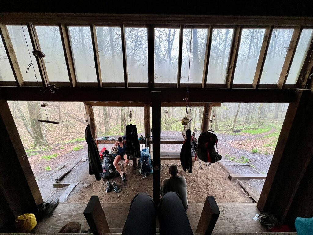hiking the appalachian trail Waiting out the storm in the shelter