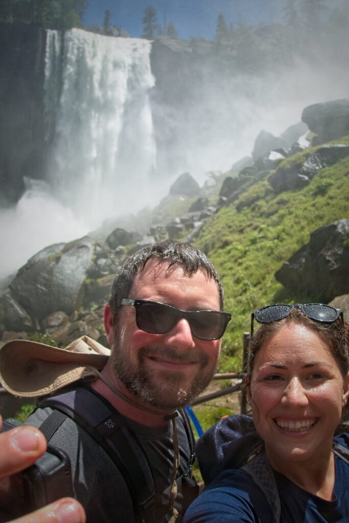 Yosemite in 2 Days Us on the Mist Trail with Vernal Falls behind us