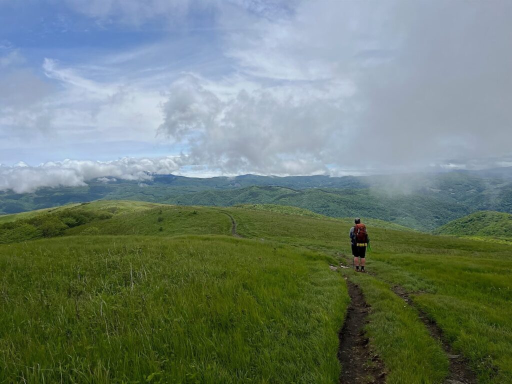 Appalachian Trail Hike Appalachian Trail hiker in the Roan Highlands