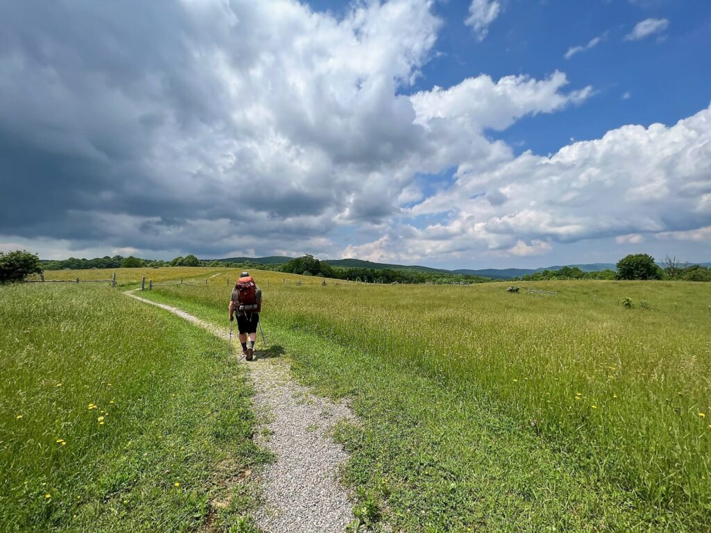 Appalachian Trail Hike A hikers in a pasture on the Appalachian Trail