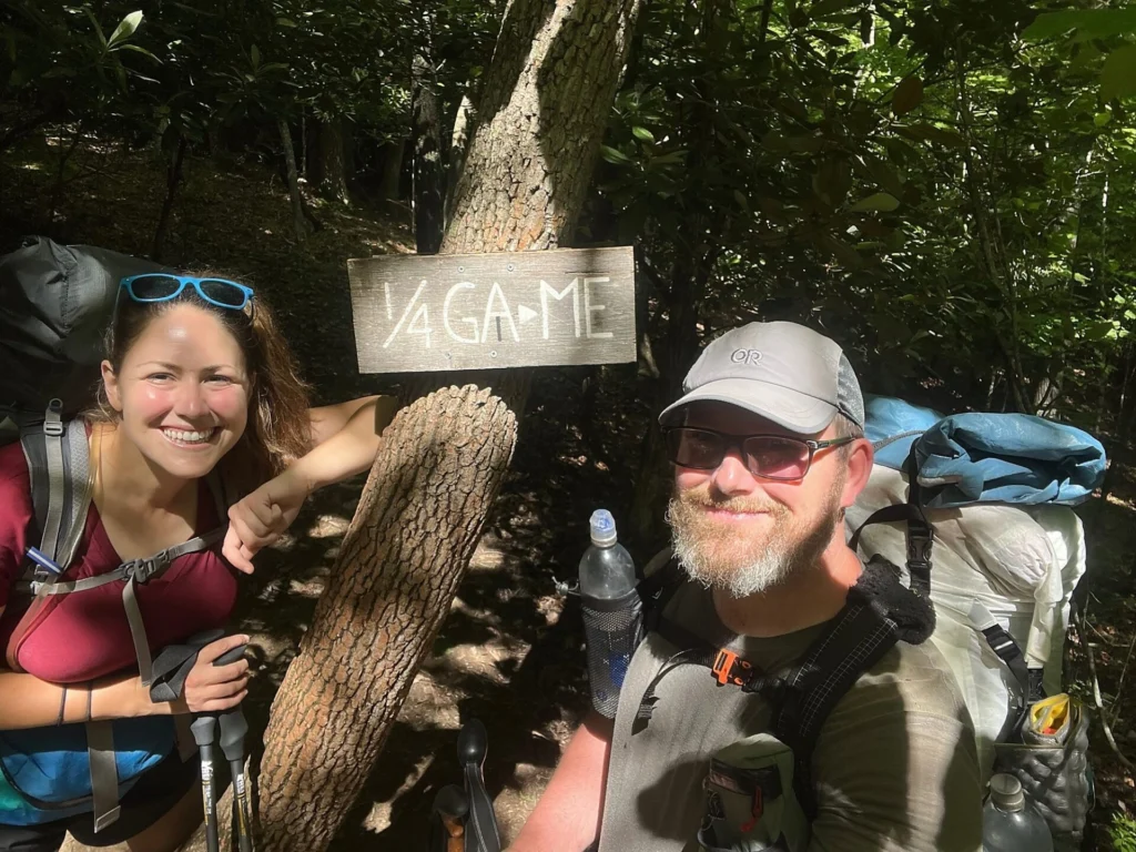 appalachian trail hike Thru-hikers at the 1/4 mile marker on the Appalachian Trail
