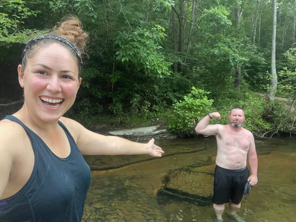 appalachian trail hike Cindy and Barrett at a swimming hole on the Appalachian Trail in Virginia