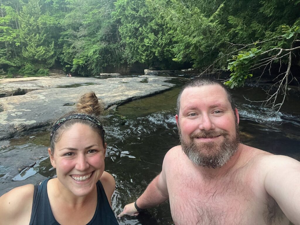appalachian trail hike Cindy and Barrett at a swimming hole on the Appalachian Trail in Virginia