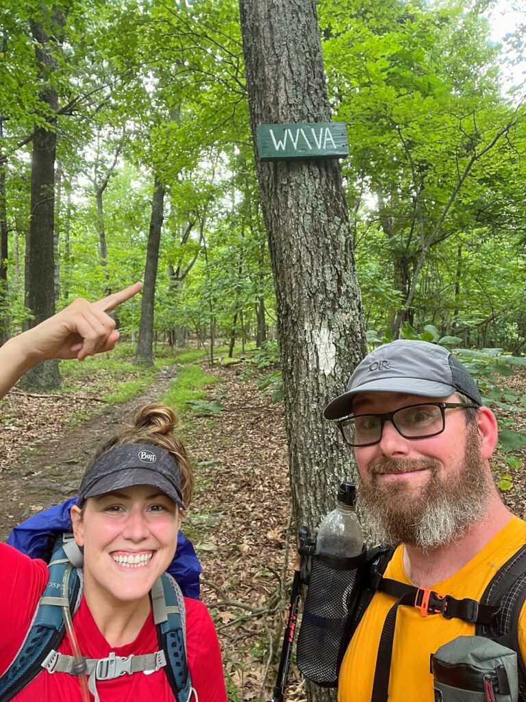 Cindy and Barrett at the VA WV state line on the Appalachian Trail