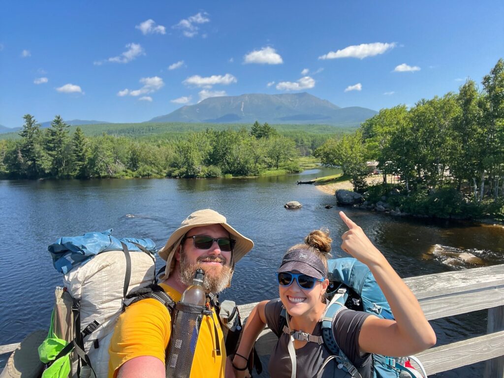 IMG 3184 Cindy and Barrett on the AT pointing to Katahdin