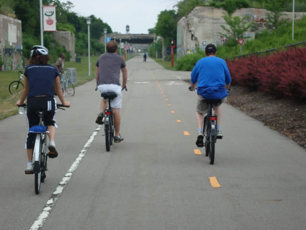 People biking the Dequindre Cut