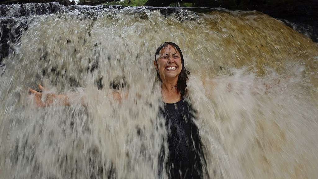 Cindy in Tahquamenon Falls' Lower Falls