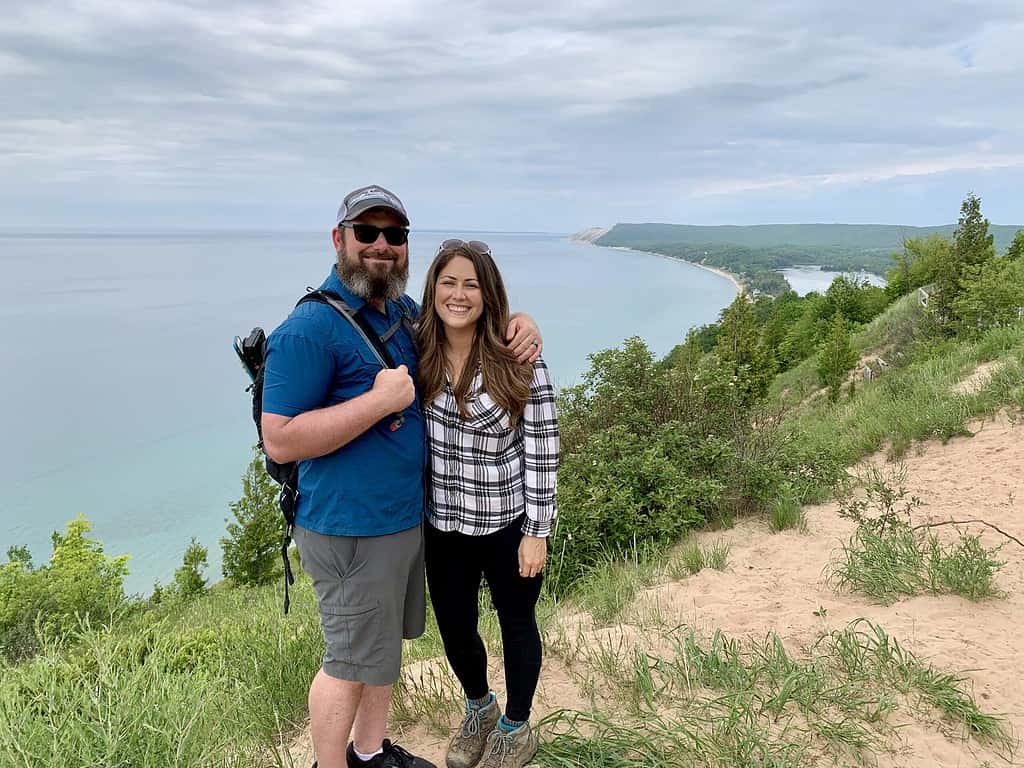 Cindy and Barrett on the Empire Bluff Trail, which is one of the most beautiful hikes you can do in Michigan