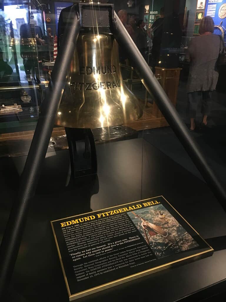 The bell lifted from the Edmund Fitzgerald shipwreck that is displayed at the Great Lakes Shipwreck Museum in Michigan